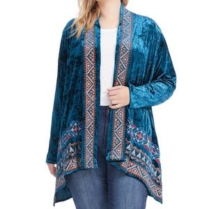 Gorgeous Teal Blue Embroidered Velvet Kimono